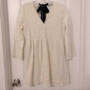 Zara TRF Collection Eyelet Mini Dress Bow Tie Back Cream